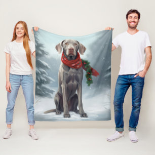 Weimaraner Dog in Snow Christmas Fleece Blanket