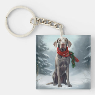 Weimaraner Dog in Snow Christmas Key Ring