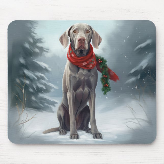Weimaraner Dog in Snow Christmas Mouse Pad (Front)