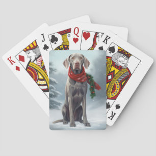Weimaraner Dog in Snow Christmas Playing Cards