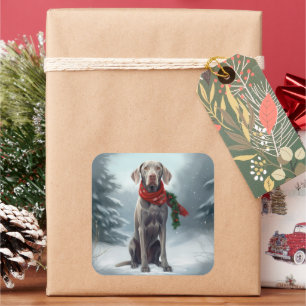Weimaraner Dog in Snow Christmas Square Sticker