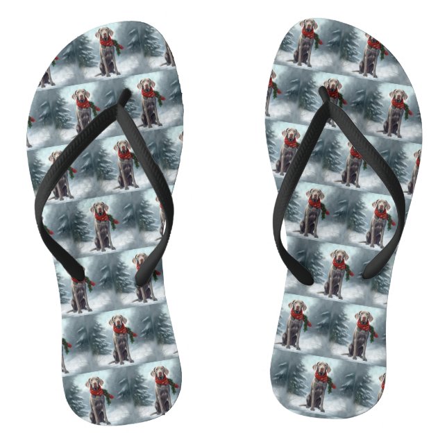 Weimaraner Dog in Snow Christmas Thongs (Footbed)