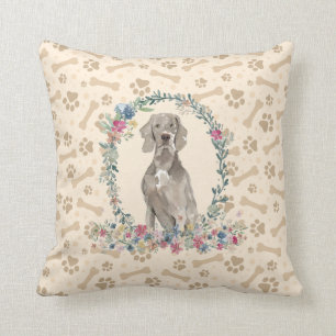 Weimaraner Dog Paw Print & Floral Cute Cushion