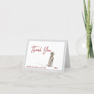 Weimaraner Dog Personalised & Bone Red Ribbon   Thank You Card