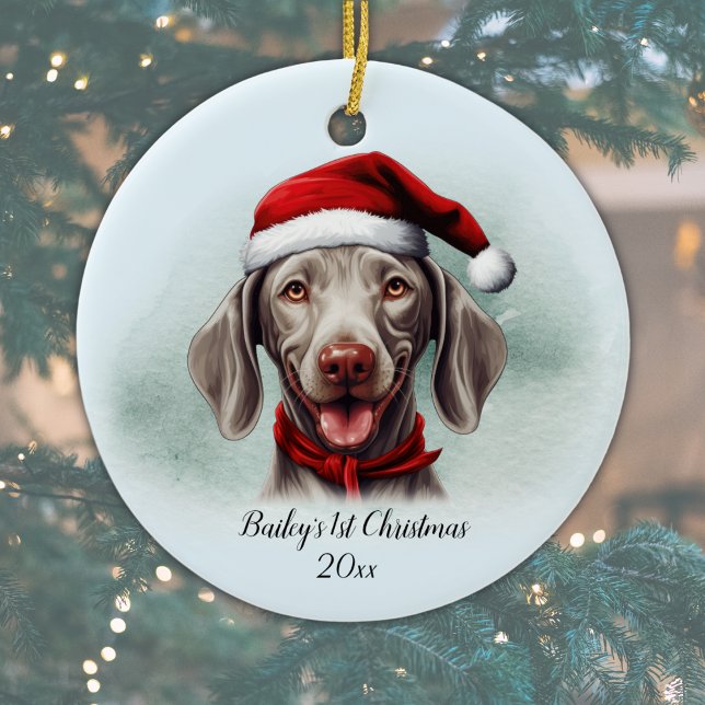 Weimaraner Dog Personalised First Christmas Ceramic Ornament (Add Dog's Name and Year, or add other text, or delete text if not required.  Happy Pawlidays!)