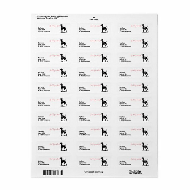 Weimaraner Dog  Return Address Label (Full Sheet)