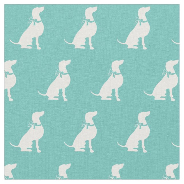 Weimaraner Dog Silhouette Pet Teal Fabric (Close Up)