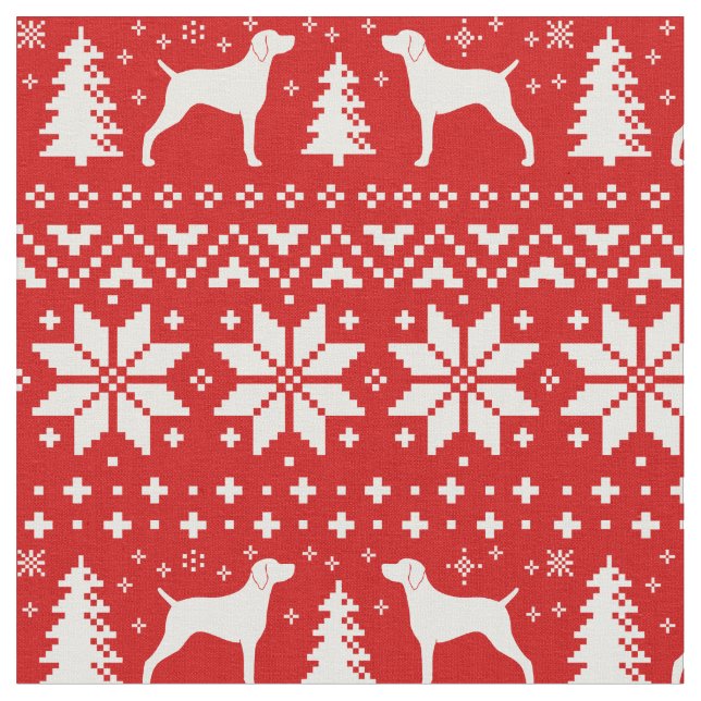 Weimaraner Dog Silhouettes Christmas Holiday Fabric (Close Up)