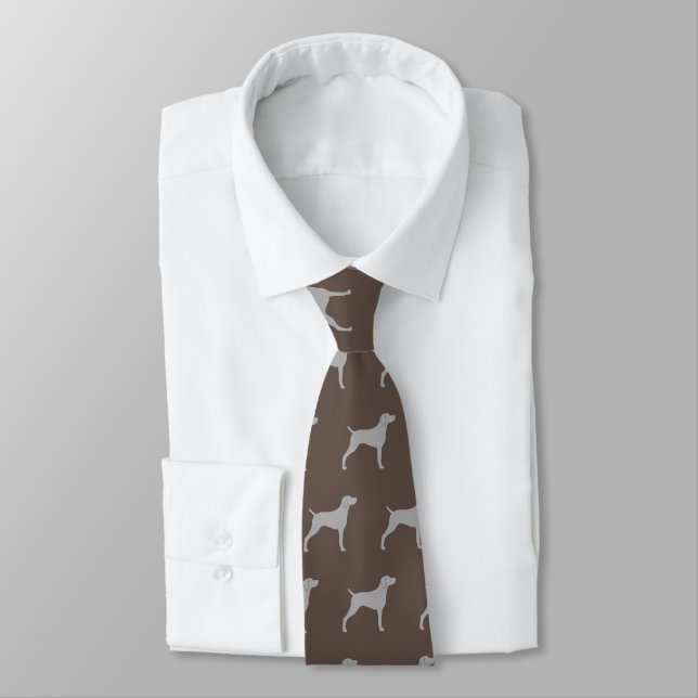Weimaraner Dog Silhouettes Pattern Brown and Grey Tie (Tied)