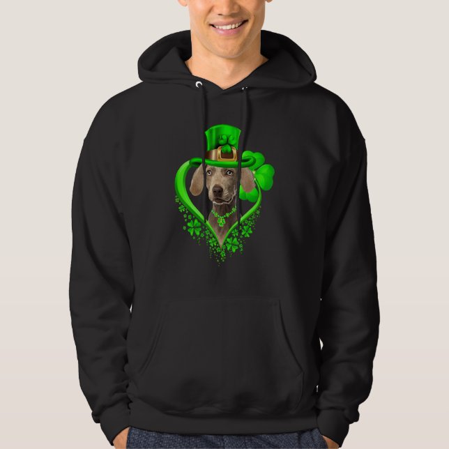 Weimaraner Dog St Patricks Day Lover Irish Shamroc Hoodie (Front)