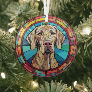 Weimaraner Dog Stained Glass Tree Decoration