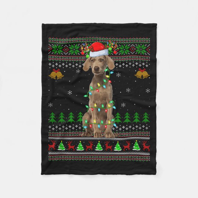 Weimaraner Dog Ugly Christmas Sweaters Holiday San Fleece Blanket (Front)