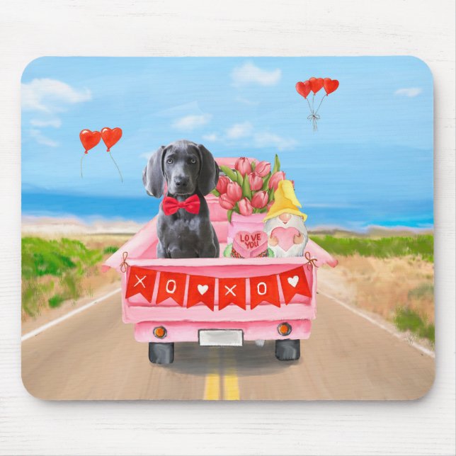 Weimaraner Dog Valentine's Day Truck Hearts Mouse Pad (Front)