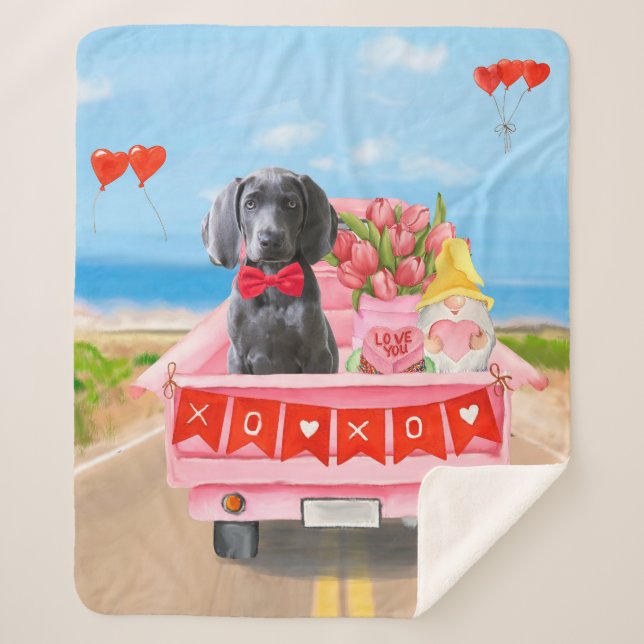 Weimaraner Dog Valentine's Day Truck  Sherpa Blanket (Front)
