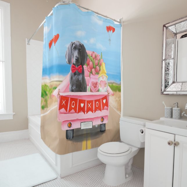 Weimaraner Dog Valentine's Day Truck Shower Curtain (In Situ)