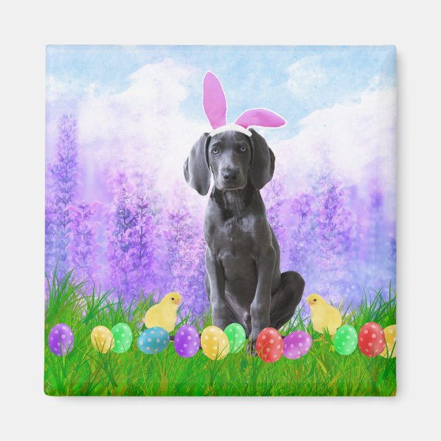 Weimaraner Dog with Easter Eggs Bunny Chicks Magnet (Front)