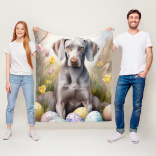 Weimaraner Dog with Easter Eggs Holiday Fleece Blanket