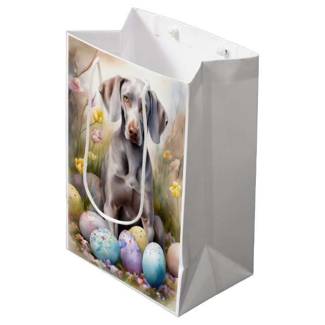 Weimaraner Dog with Easter Eggs Holiday Medium Gift Bag (Front Angled)