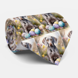 Weimaraner Dog with Easter Eggs Holiday Tie