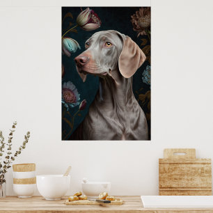 Weimaraner Dog with Flowers Elegant Pet Portrait Poster