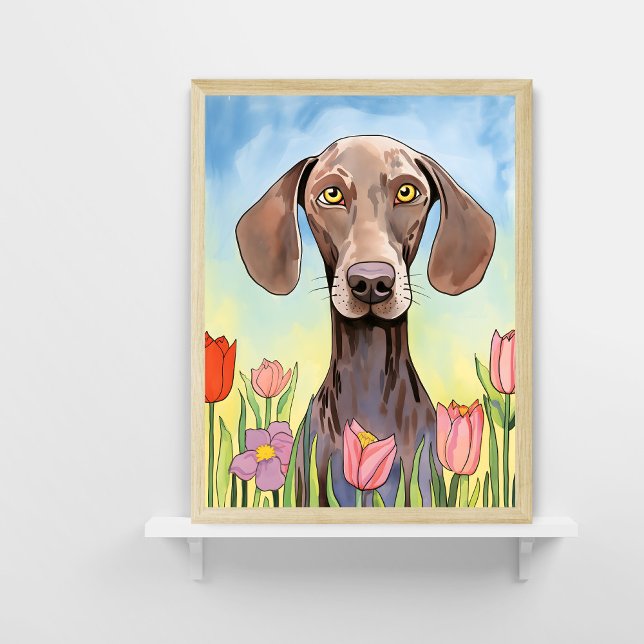 Weimaraner Dog with Tulips Painting Poster (Creator Uploaded)