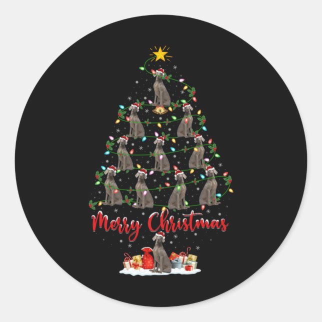 Weimaraner Dog Xmas Lights Santa Weimaraner Christ Classic Round Sticker (Front)
