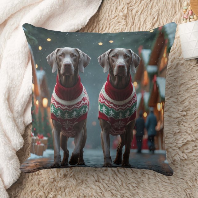 Weimaraner Dogs Christmas Snow Holiday Cushion (Blanket)