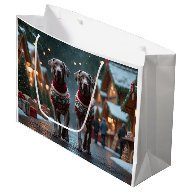 Weimaraner Dogs Christmas Snow Holiday Large Gift Bag (Front Angled)