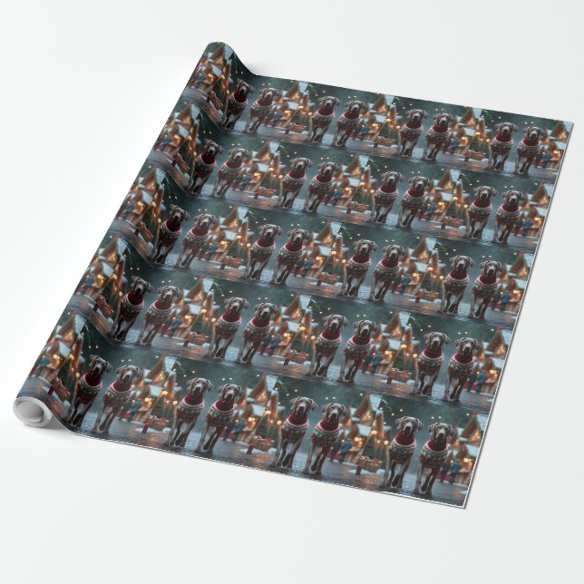 Weimaraner Dogs Christmas Snow Holiday Wrapping Paper (Unrolled)