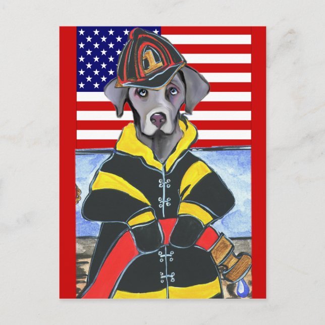 WEIMARANER FIREMAN POSTCARD (Front)