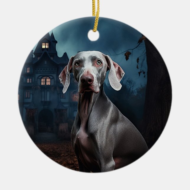 Weimaraner Halloween Scary Ceramic Ornament (Front)