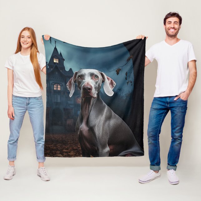 Weimaraner Halloween Scary Fleece Blanket (In Situ)