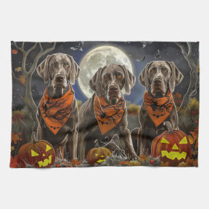 Weimaraner Halloween Spooky  Tea Towel