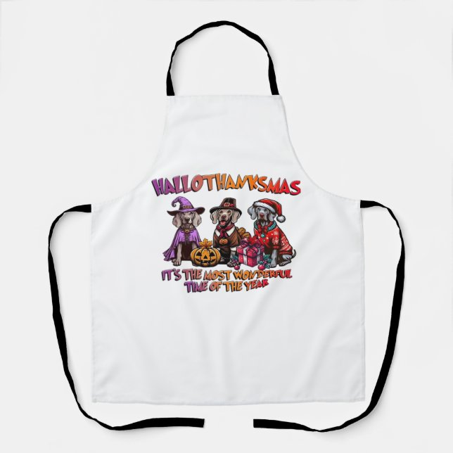 Weimaraner Halloween Thanksgiving Christmas Oversi Apron (Front)