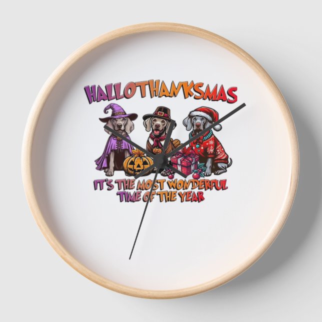 Weimaraner Halloween Thanksgiving Christmas Oversi Clock (Front)