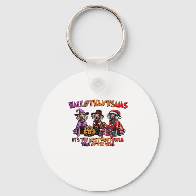 Weimaraner Halloween Thanksgiving Christmas Oversi Key Ring (Front)