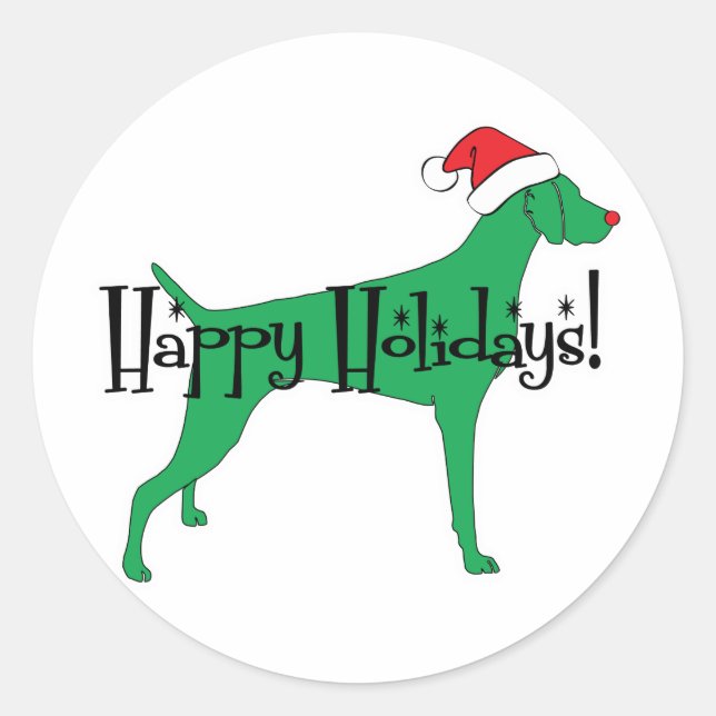 Weimaraner Holiday Christmas Classic Round Sticker (Front)