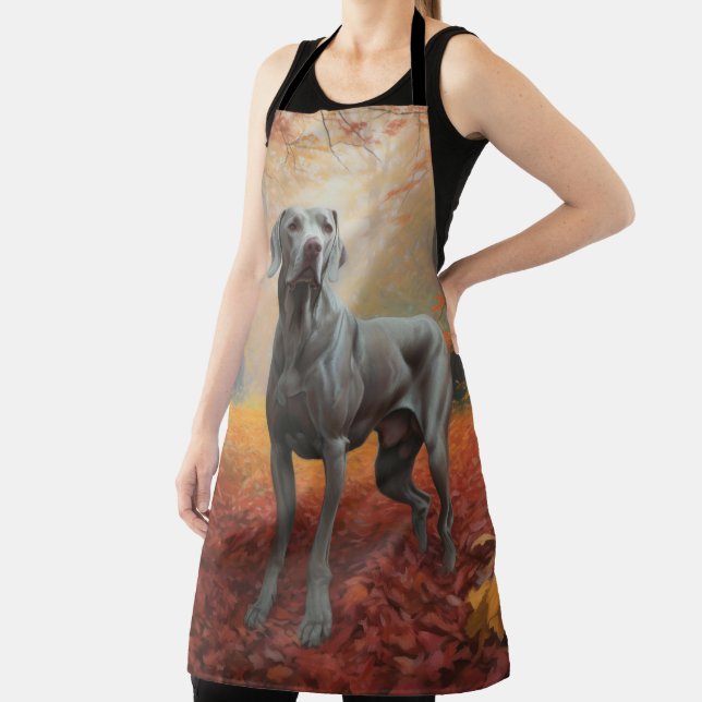 Weimaraner in Autumn Leaves Fall Inspire  Apron (Insitu)