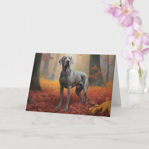 Weimaraner in Autumn Leaves Fall Inspire  Card