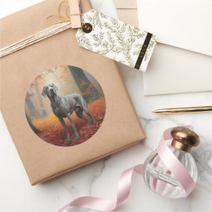 Weimaraner in Autumn Leaves Fall Inspire  Classic Round Sticker