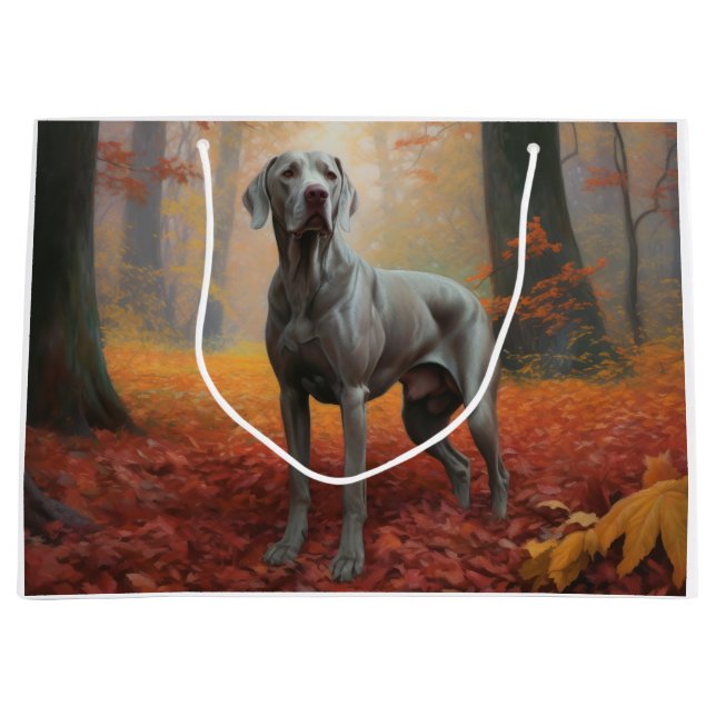 Weimaraner in Autumn Leaves Fall Inspire  Large Gift Bag (Front)