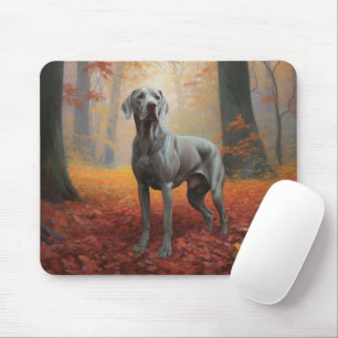 Weimaraner in Autumn Leaves Fall Inspire  Mouse Pad