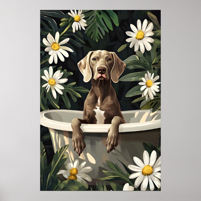 Weimaraner In Bathtub Poster, Funny Dog Poster (Front)