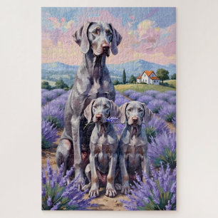 Weimaraner Lavender Field Art Jigsaw Puzzle
