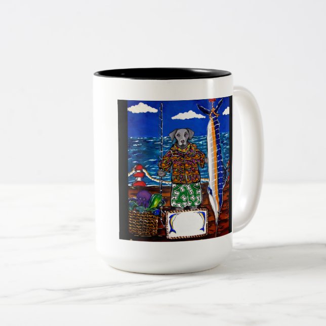 Weimaraner  Marlin Fishing Two-Tone Coffee Mug (Front Right)
