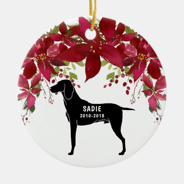 Weimaraner memorial Christmas ornament (Front)