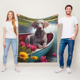 Weimaraner on a Paddle: A Scenic Adventure Fleece Blanket