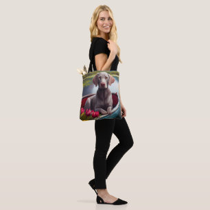 Weimaraner on a Paddle: A Scenic Adventure Tote Bag