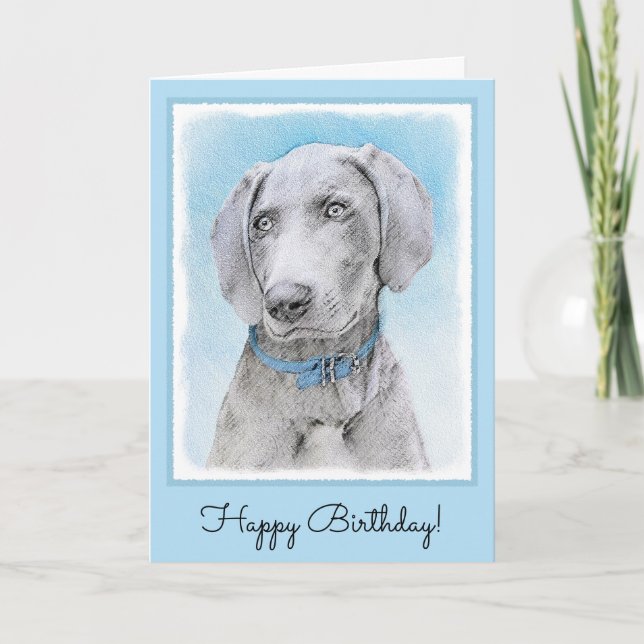 Weimaraner Painting - Cute Original Dog Art Card (Front)