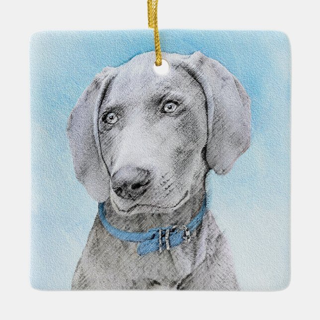 Weimaraner Painting - Cute Original Dog Art Ceramic Ornament (Front)
